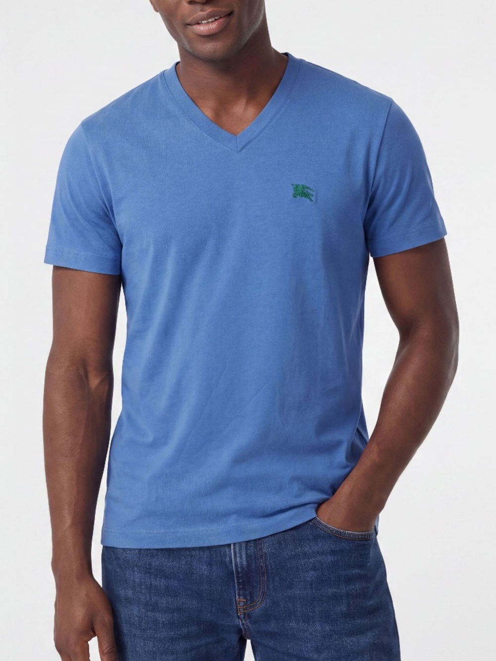 Burberry Blue V-Neck Tee Men's M